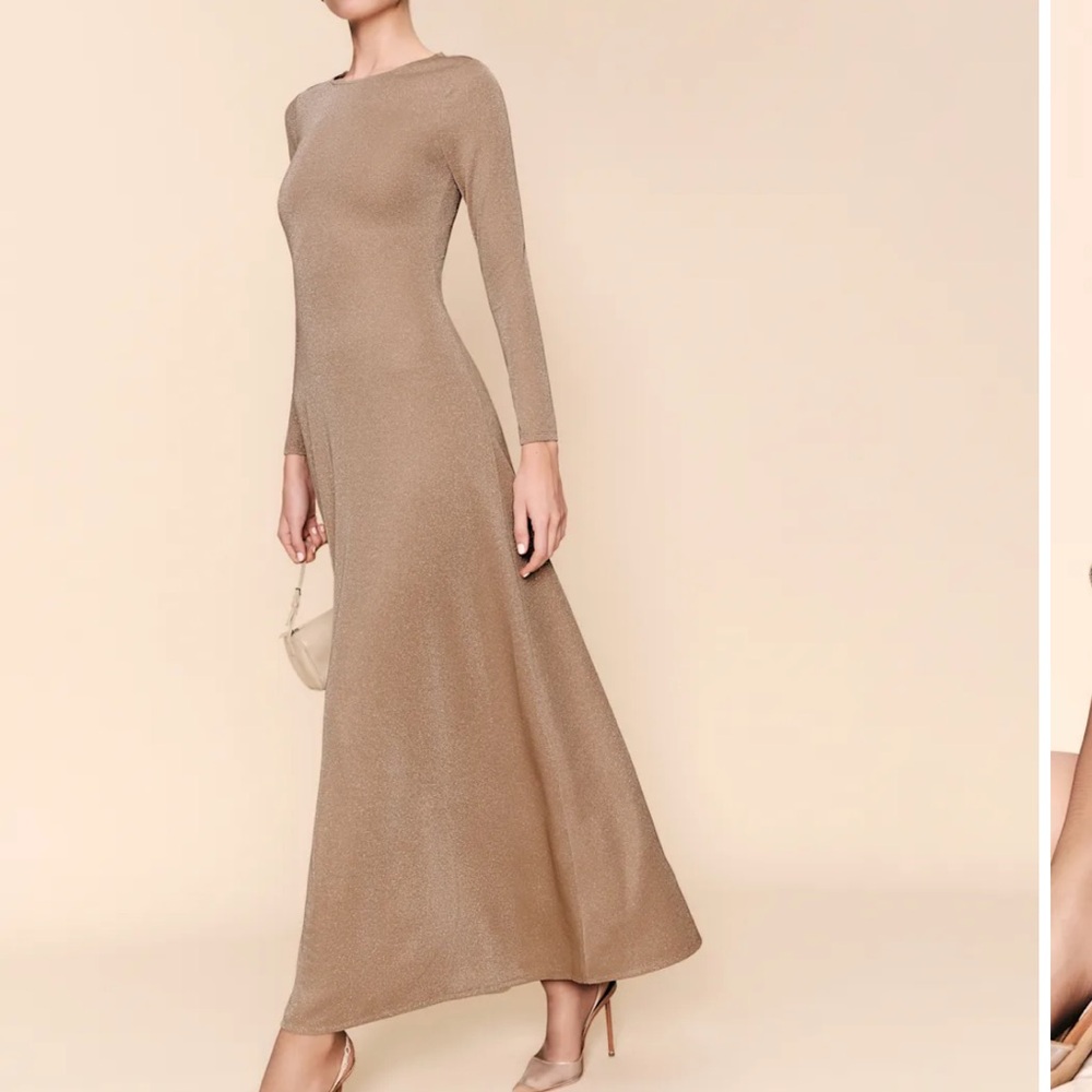 Reformation Tan Long Sleeve Dress